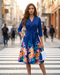 Azure Blossom Wrap Midi Dress