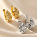 Handmade Geometric Earrings for Women in Brass with Zircon Inlay, Featuring Golden Plated Finish and Copper Ear Pins