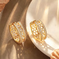 Handmade Geometric Earrings for Women in Brass with Golden Plated Finish and Copper Ear Pins Featuring Zircon Inlay