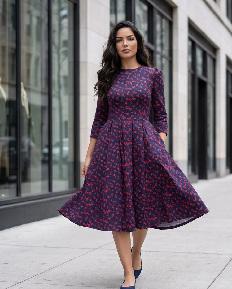 Midnight Blossom Midi Dress