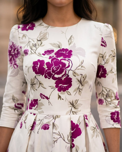 Ivory Bloom Elegance Midi Dress