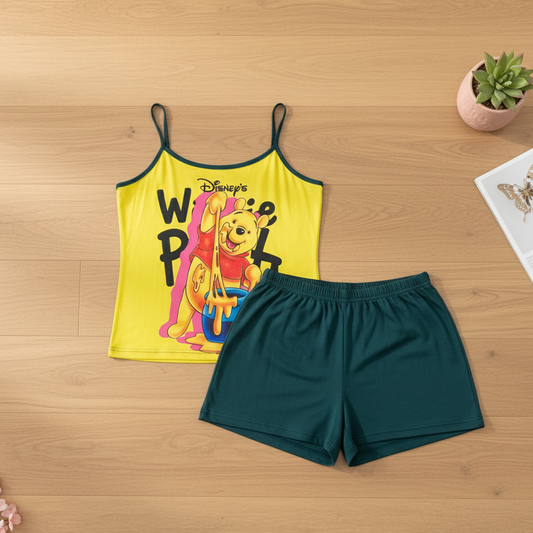 Women's Short Pajamas + Yellow Bear Print Top