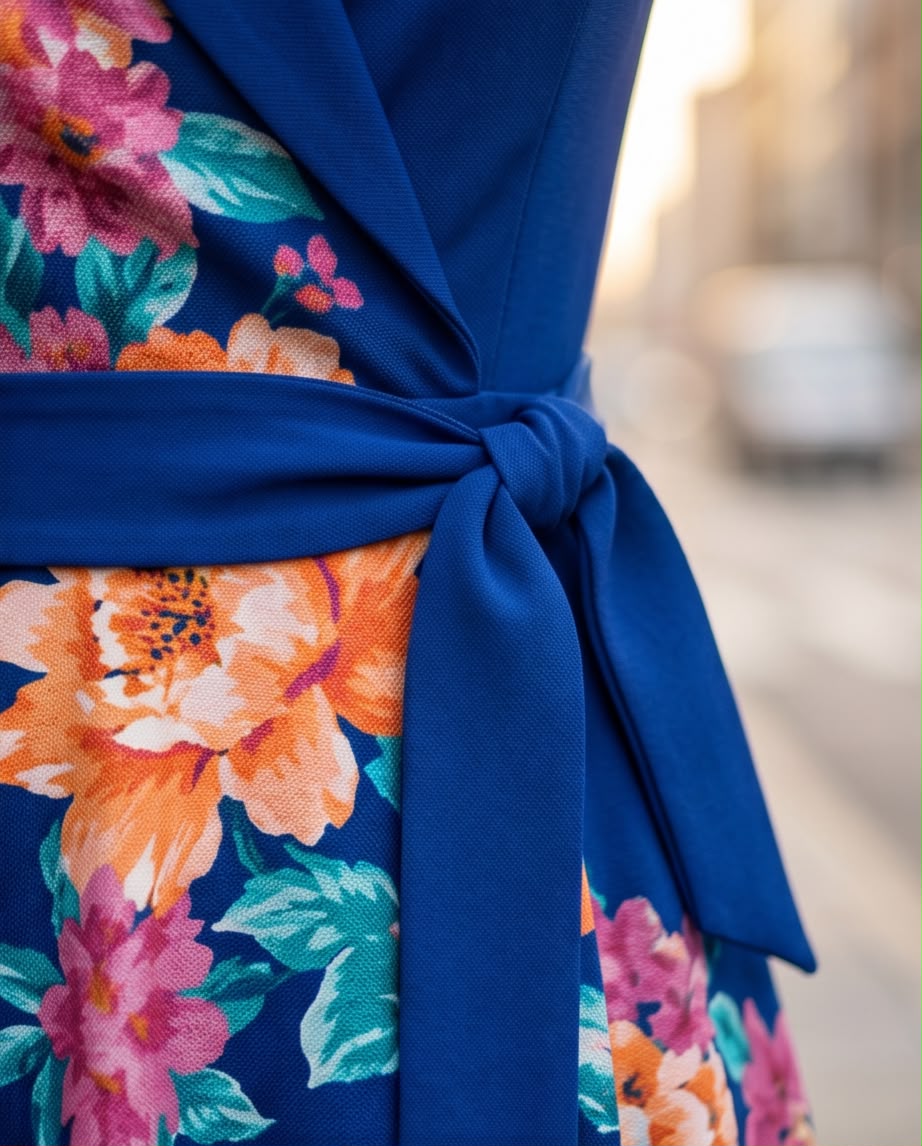Azure Blossom Wrap Midi Dress