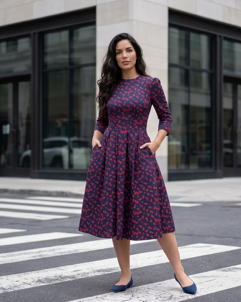 Midnight Blossom Midi Dress