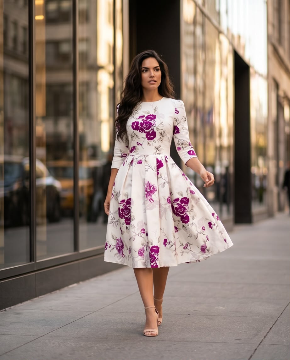 Ivory Bloom Elegance Midi Dress