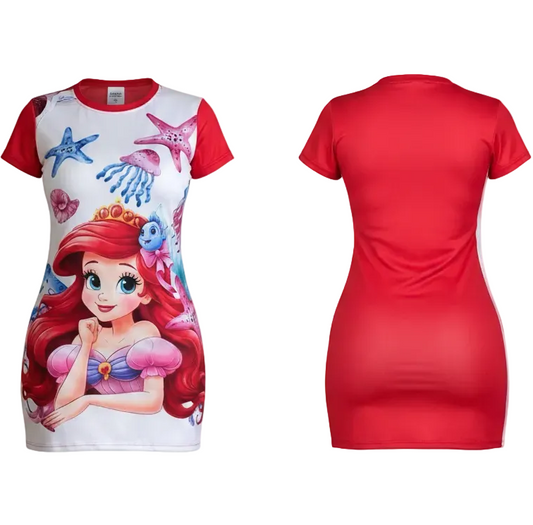Short Dress Woman Printed Princess Mermaid