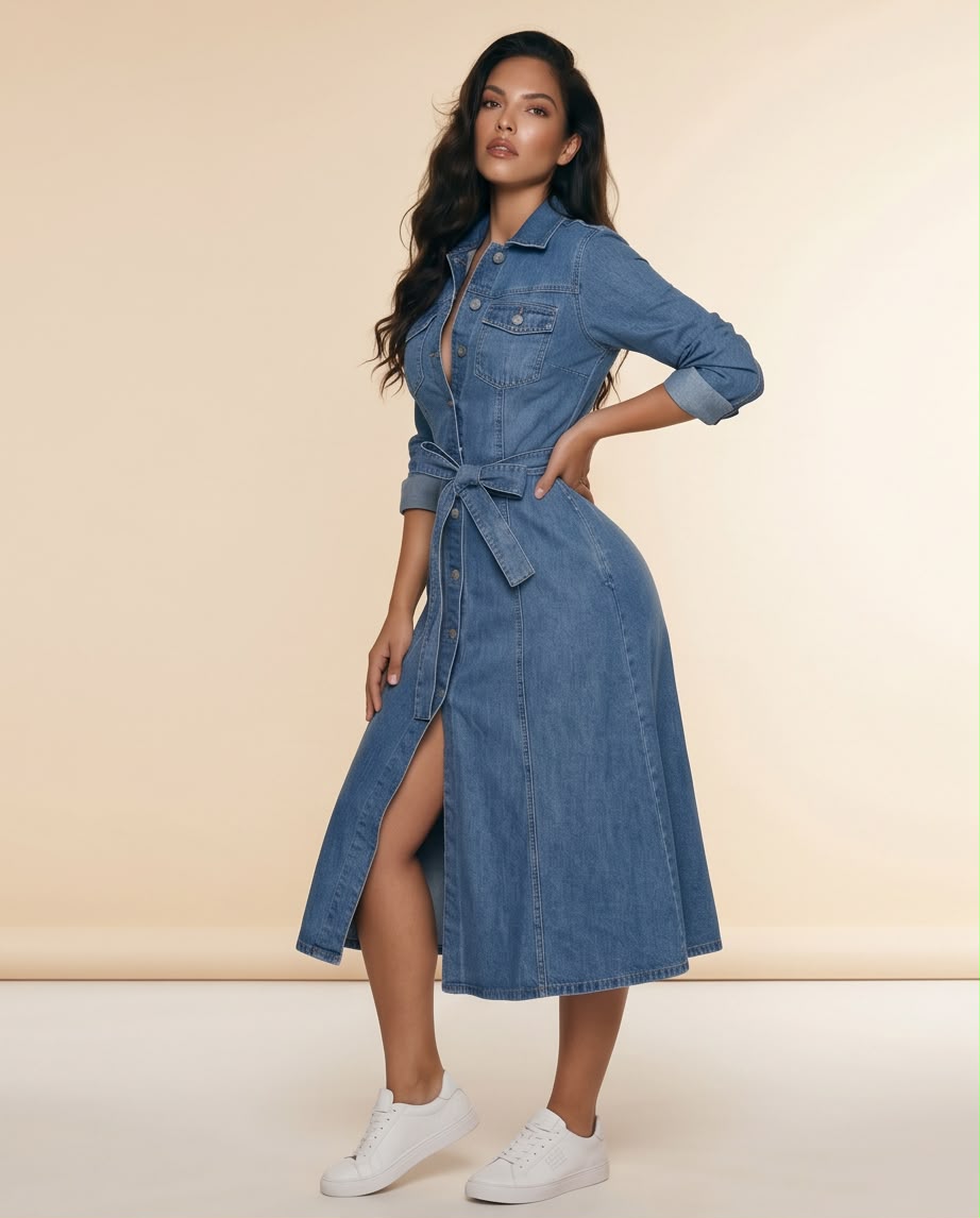 Grace Denim Midi Shirt Dress