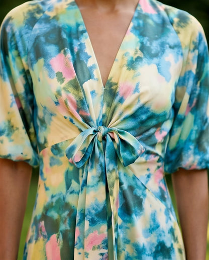 Azure Blossom Midi Dress