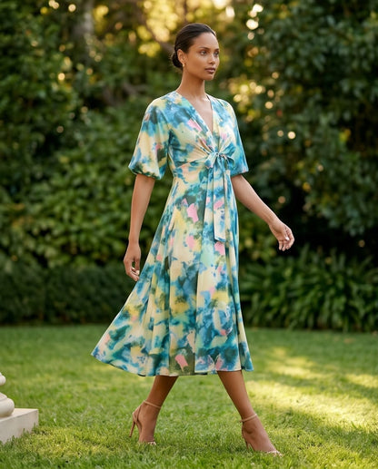 Azure Blossom Midi Dress