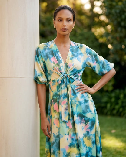 Azure Blossom Midi Dress