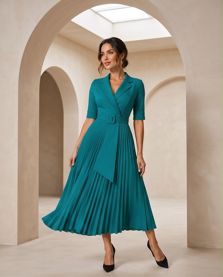 Celeste Grace Pleated Midi Dress