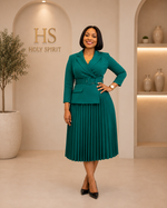 Emerald Grace Pleated Blazer Dress
