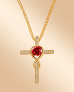 Gold Cross Heart Pendant Necklace