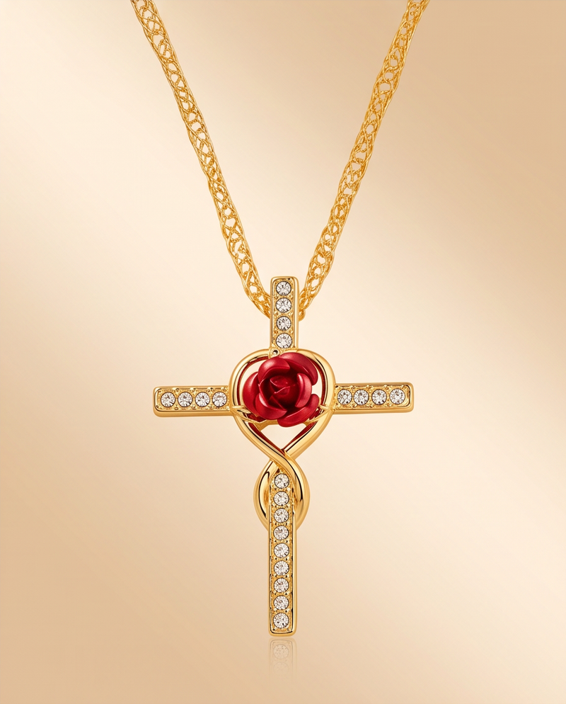 Gold Cross Heart Pendant Necklace