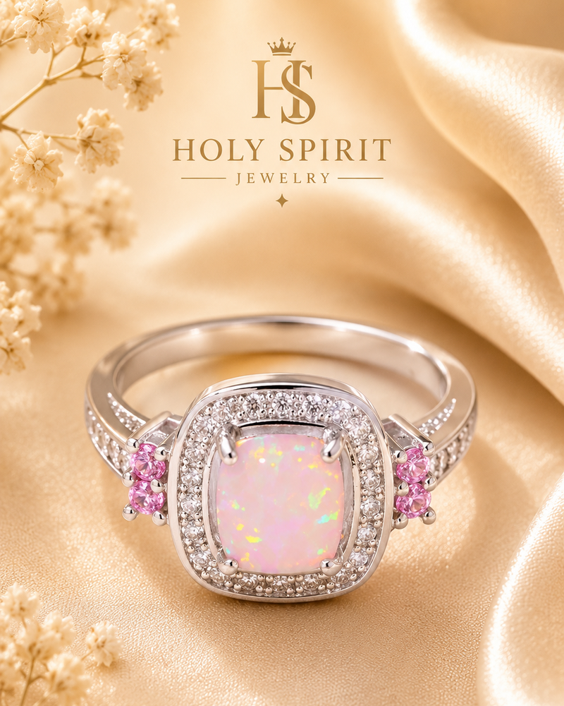 Pink Opal Halo Ring