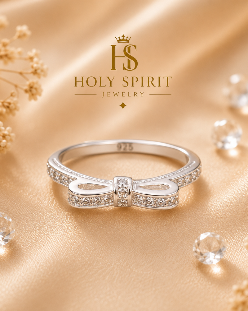 925 Sterling Silver Bow Crystal Ring