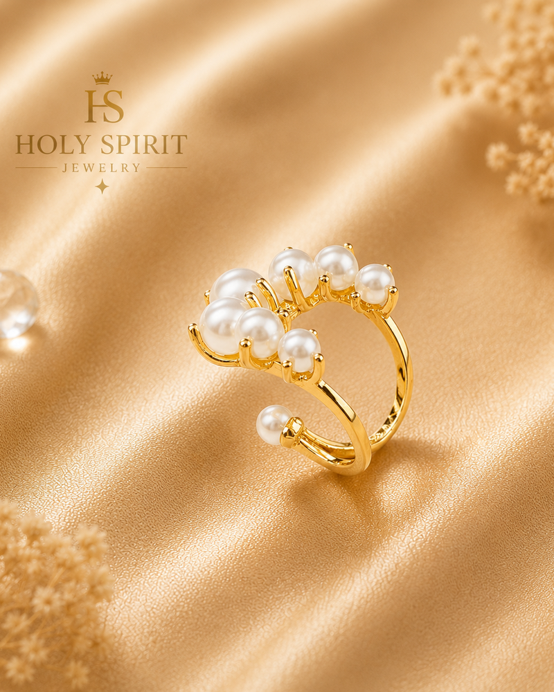 Elegant Open Pearl Statement Ring