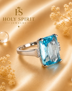 Luxury Aquamarine Emerald-Cut Statement Ring