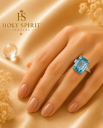 Luxury Aquamarine Emerald-Cut Statement Ring
