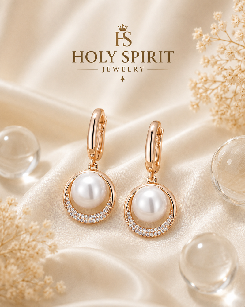 Rose Gold Pearl Drop Earrings for Women
