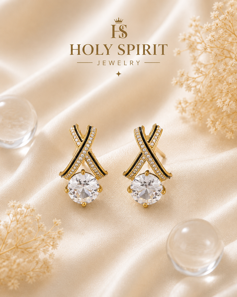 Gold Cross Crystal Drop Earrings for Women