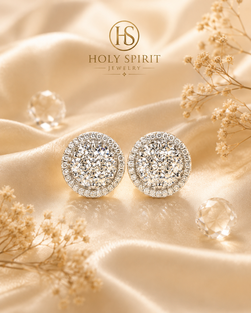 Round Halo Crystal Stud Earrings for Women
