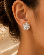 Round Halo Crystal Stud Earrings for Women