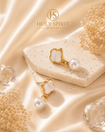 Gold Flower Pearl Drop Earrings for Women