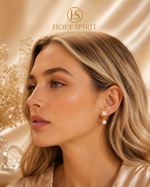 Gold Flower Pearl Drop Earrings for Women