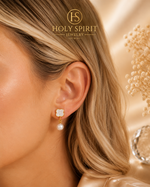 Gold Flower Pearl Drop Earrings for Women
