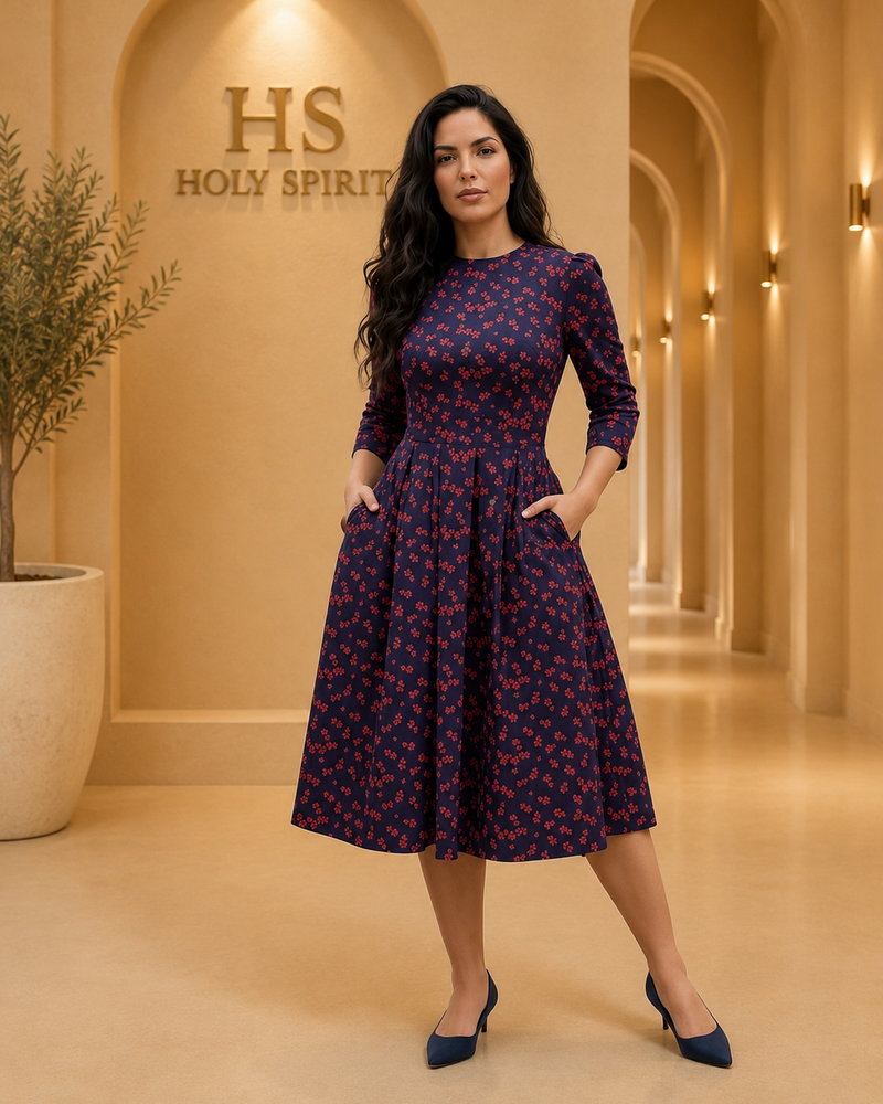 Midnight Blossom Midi Dress