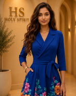 Azure Blossom Wrap Midi Dress