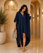 Elegant Oversized Linen-Style Midi Dress