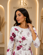 Ivory Bloom Elegance Midi Dress