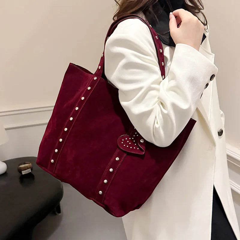 Women's Large Pu Leather Solid Color Elegant Streetwear  Square Magnetic Buckle Tote Bag