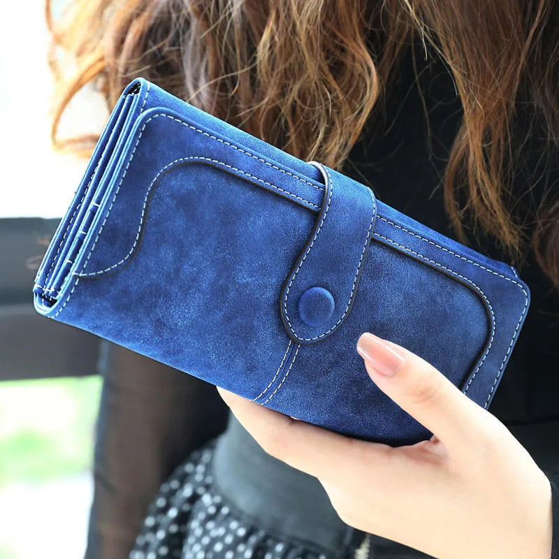 women's solid color pu leather hidden buckle wallets