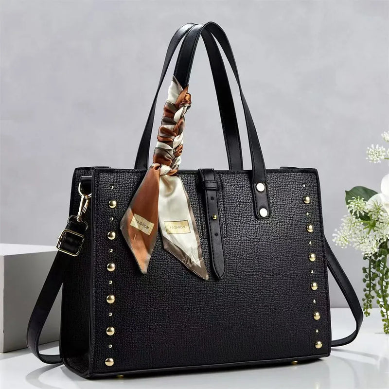 Solid Color Square PU Leather Tote Bag with Top Handle, Large Capacity, Perfect for Spring