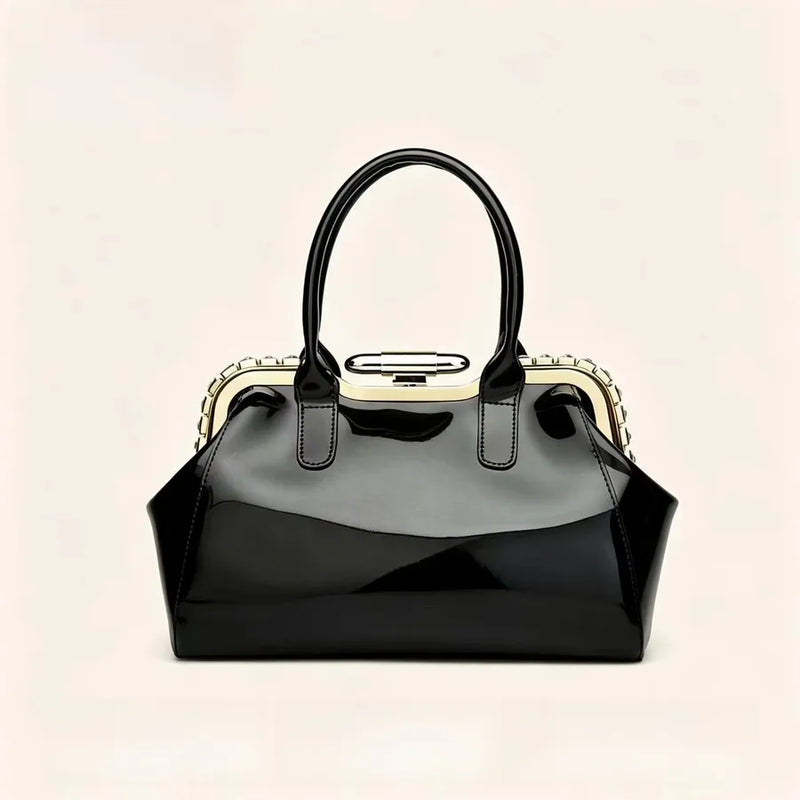 Women’s Shell-Shaped Diana Bag in Patent Leather Featuring Lock Detail with Top Handle for  Spring and Summer