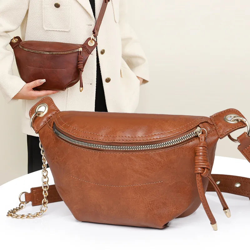 Women's Vintage Style Streetwear Solid Color Pu Leather Waist Bags