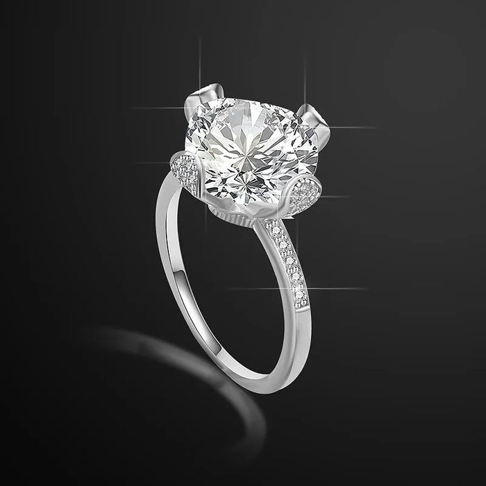 Geometric Women’s Ring in 925 Sterling Silver with Platinum Plating 0.03µm Featuring Three-dimensional Craft and Zircon Inlay