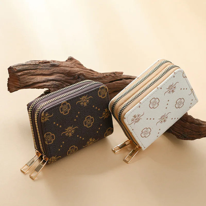 women's flower pu leather zipper wallets