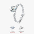 1.0ct Round Brilliant Cut Rhodium Plated 925 Sterling Silver 925 Sterling Silver Moissanite Round Rings Colorless(DEF) GRA Certificate VVS1-VVS2