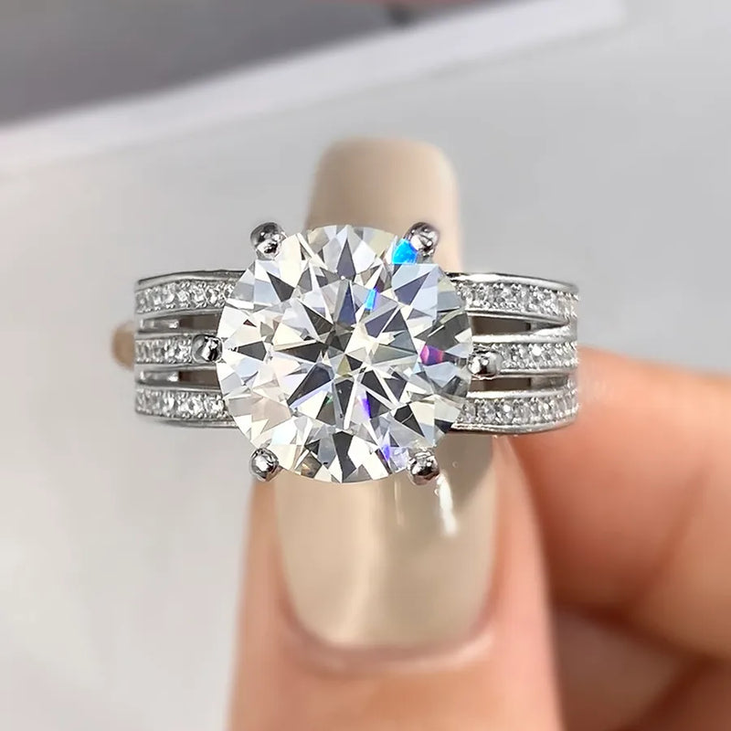 5 Karat 925 Sterling Silver 6 Claws Moissanite Round Rings Moissanite Rings