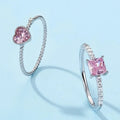 hot sale s925 sterling silver simple Row Diamond pink square ring female fashion ins  style Index ring