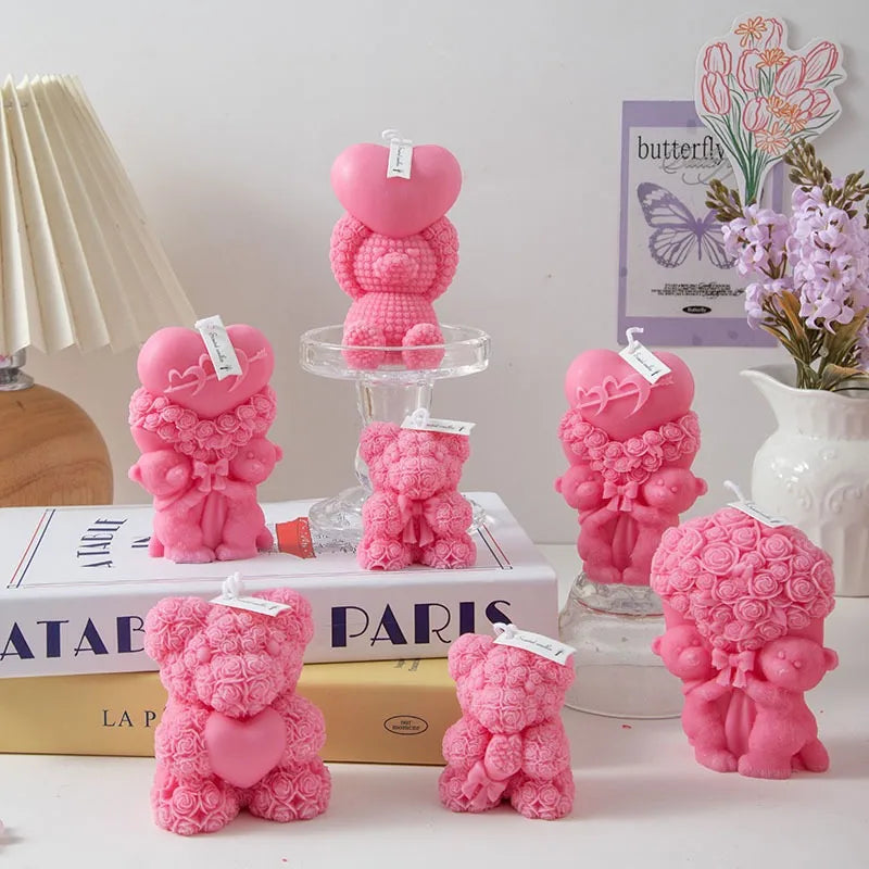 Valentine's Day Rose Bear Aromatherapy Candle Souvenir Home Resin Shape Ornament Gift Collection