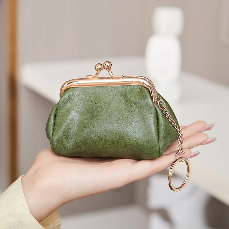 Women's Solid Color Coin Purse Made of Durable PUR Featuring Stylish Sewing Thread Design