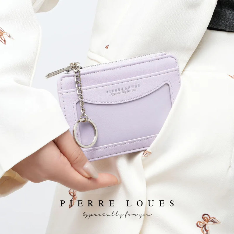 Solid Color PU Leather Card Holder for Women Featuring Lock Design and Waterproof Function