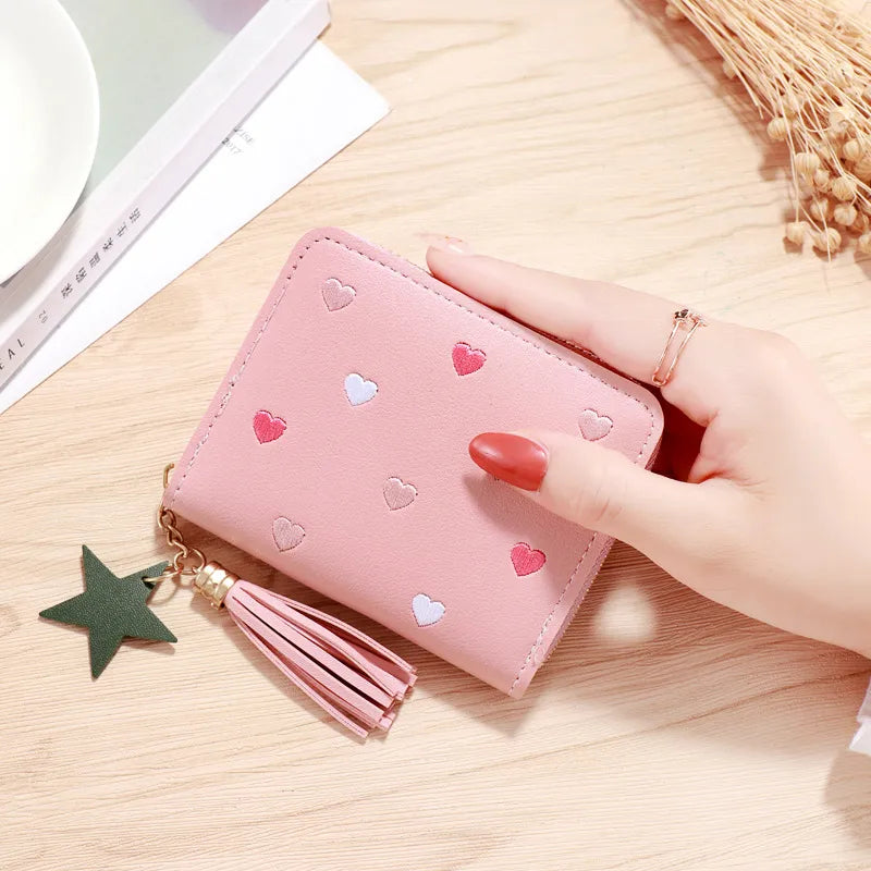 women's solid color pu leather hook loop wallets