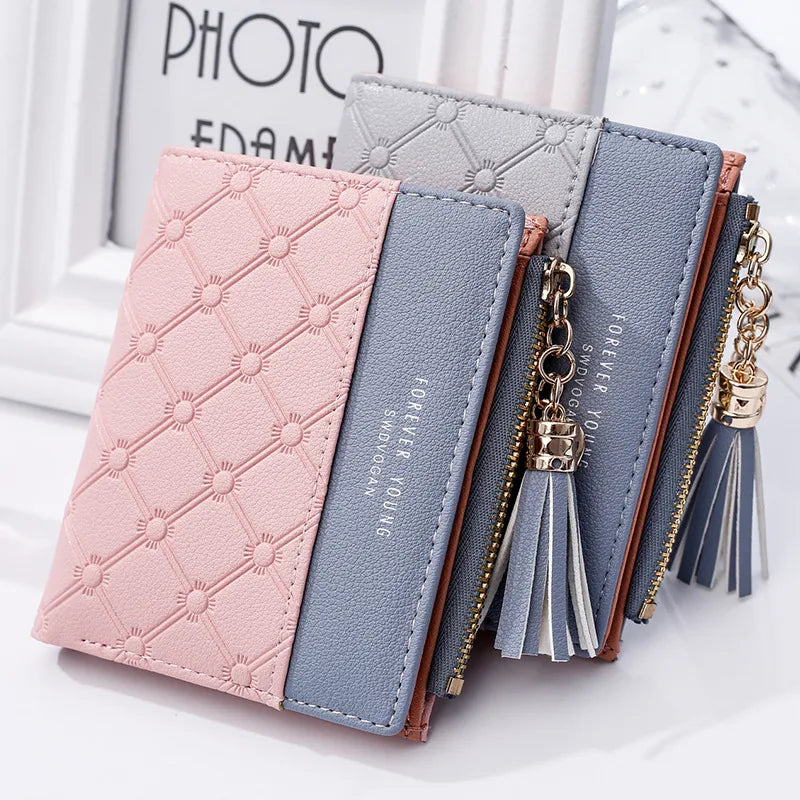 women's solid color pu leather zipper wallets
