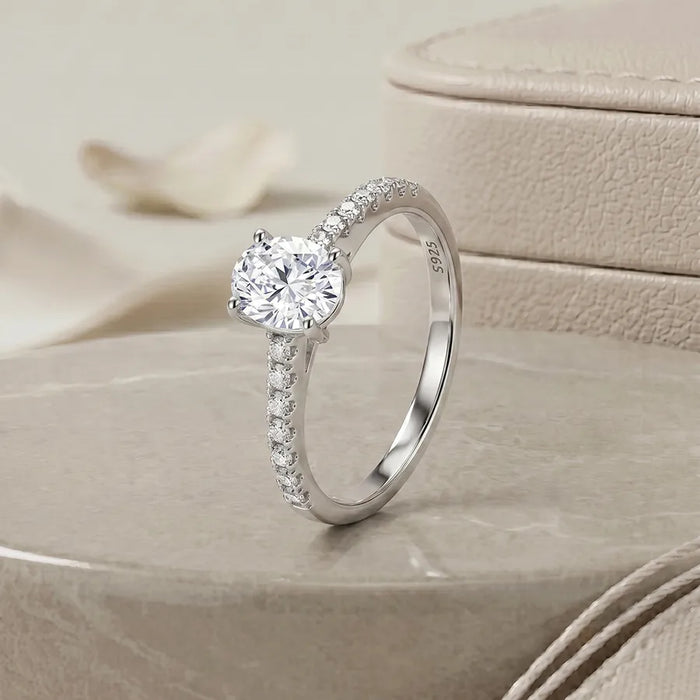 Simple Style Oval Women’s Ring in 925 Sterling Silver with Moissanite Inlay and Rhodium Plated Coating 0.03µm-0.05µm